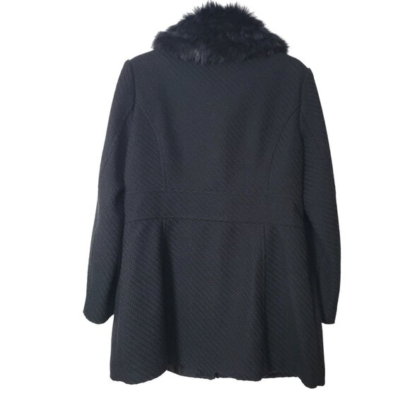 Jessica Simpson Black Faux Fur Collar Textured Womens Coat L - Picture 7 of 16